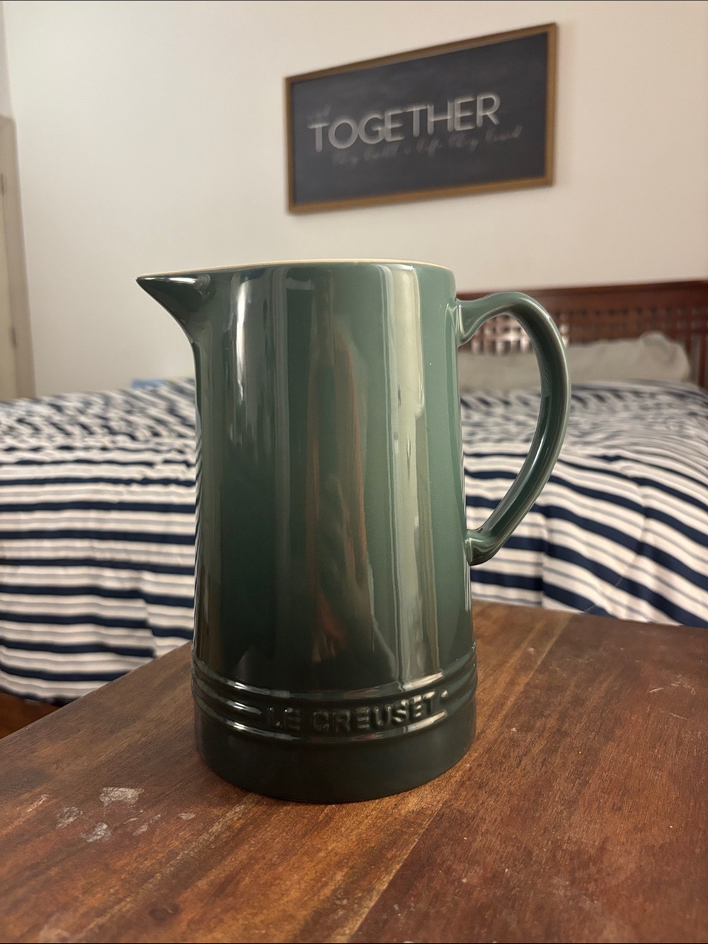 Le Creuset Deep Green Stoneware Pitcher with Handle